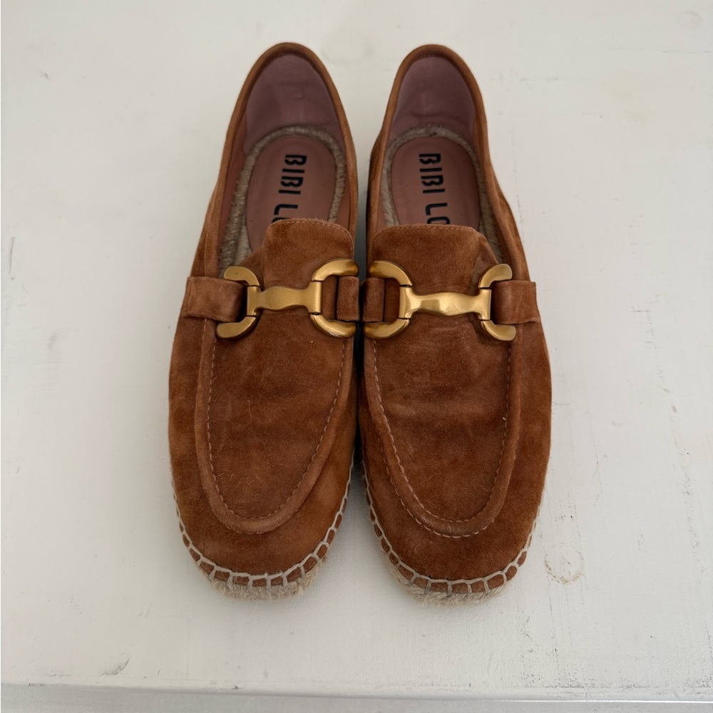 Bibi Lou Women's Tan Suede Slip-On Loafers with Gold Horsebit